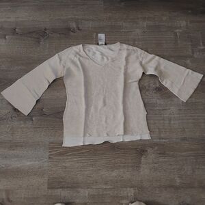 Tribal Cream Ribbed V-Neck Knit Top Bell Sleeves | TP/XS